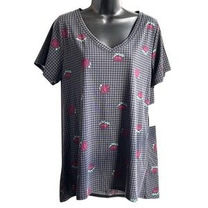 Red Roses Lularoe Christy T Gray & Black Short Sleeve V Neck Shirt SzL NWT